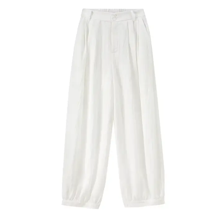 SENTUBILA Pantalon plissé blanc pour femme, style minimaliste, mode bureau, taille à double bouton, 