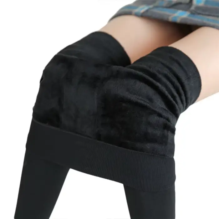 Leggings chauds en velours pour femmes, taille haute, extensibles, couleur unie, livraison directe, 