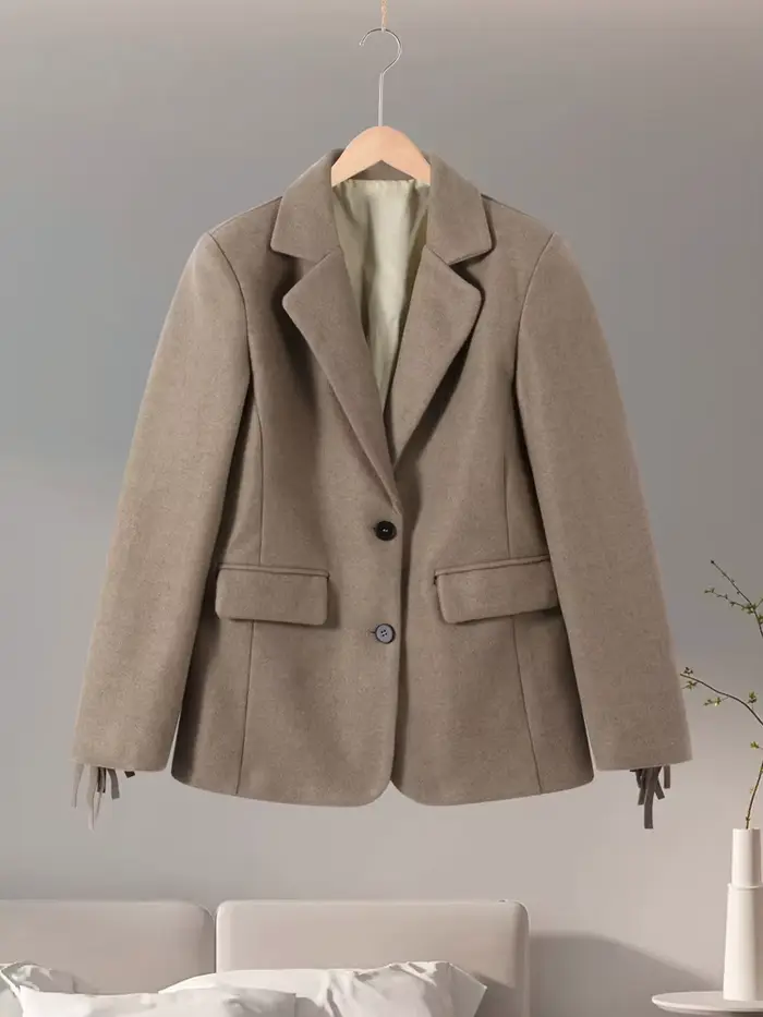 Blazer de bureau pour femme à franges, mode printemps 2026, coupe ajustée, simple boutonnage, manche