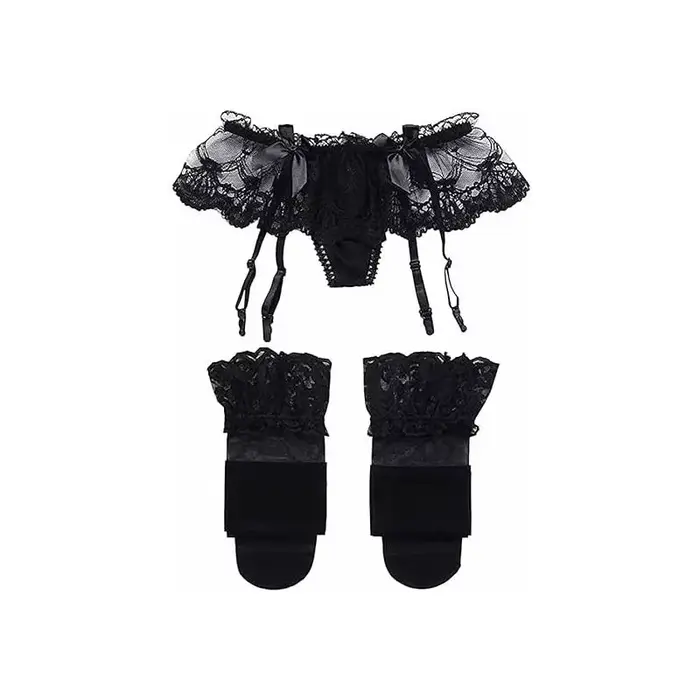 Ensemble porte-jarretelles et bas en dentelle pour femmes, culotte à bretelles en Jacquard, Mini jup