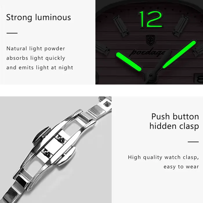 POEDAGAR carré mode femme montre-bracelet lumineux étanche Date dames montre de luxe de haute qualit
