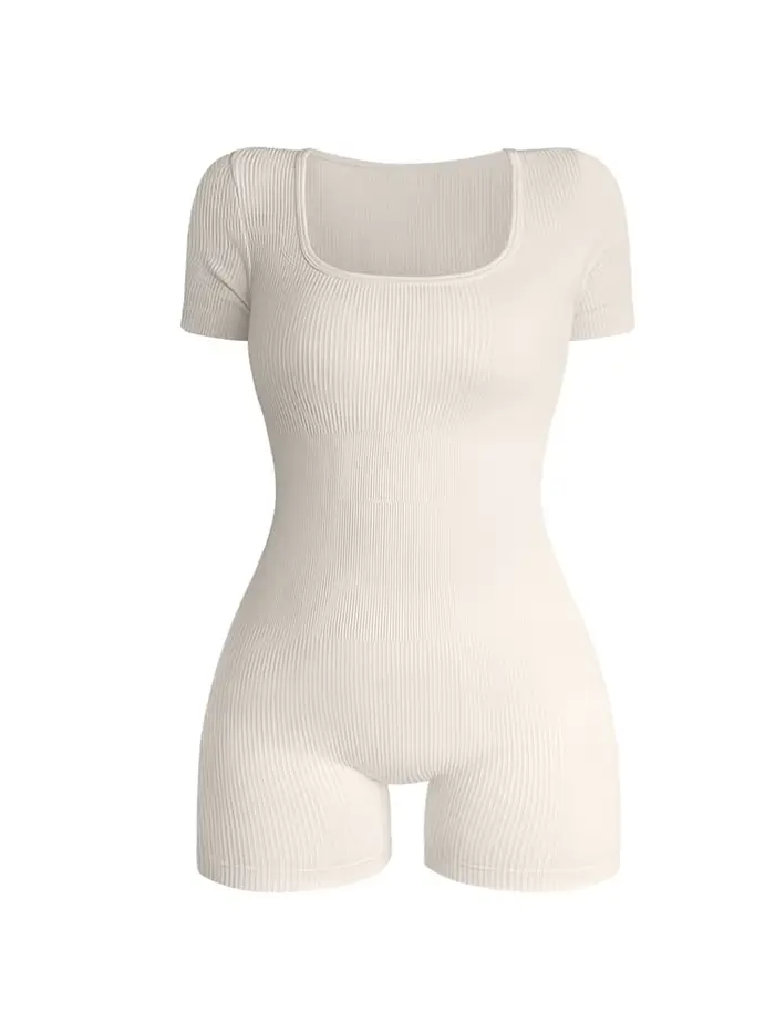Combinaison une pièce à col carré et manches courtes pour femmes, Sexy, taille haute, moulante, à la