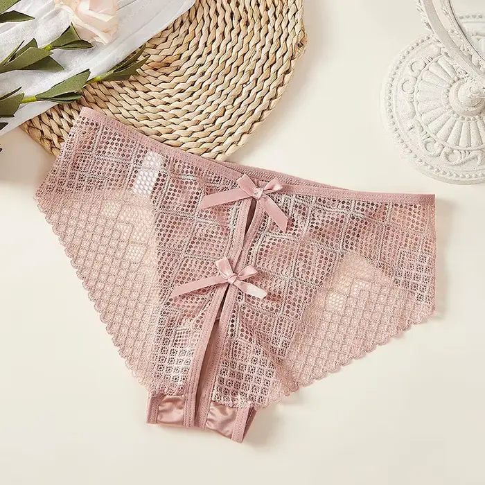 spodná bielizeň Sexy otvorený rozkrok pre ženy, nohavičky s nízkym pásom, vysoká elasticita, otvorený uzol, mriežka, nie je potrebné odstrániť, tenké a mäkké slipy
