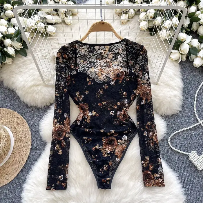 Sexy čipka kombinéza pre ženy, elegantné oblečenie, štvorcový golier, letné oblečenie, pláž, dovolenka, štýlový dizajn, polyester a bavlnený materiál, slim fit, klubový štýl, špeciálna príležitosť