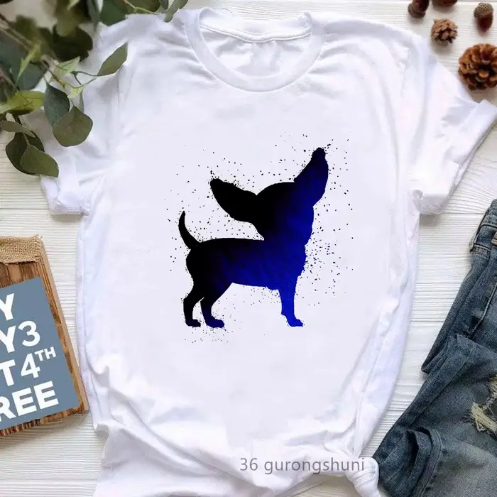 Biele tričko pre ženy s potlačou, Chihuahua, Harajuku, Kawaii