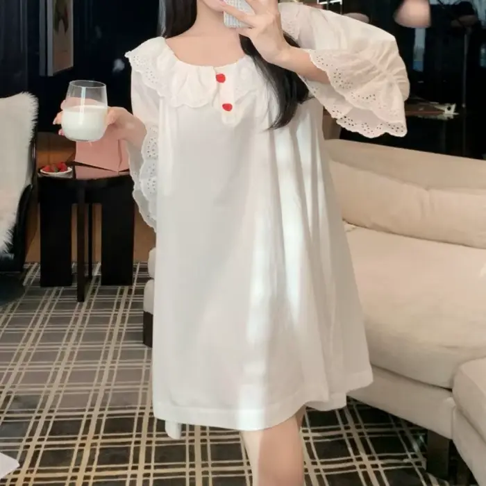 Robe de nuit rétro style Pure Lust, pyjama d'été à manches longues en dentelle, mignon et sexy pour 