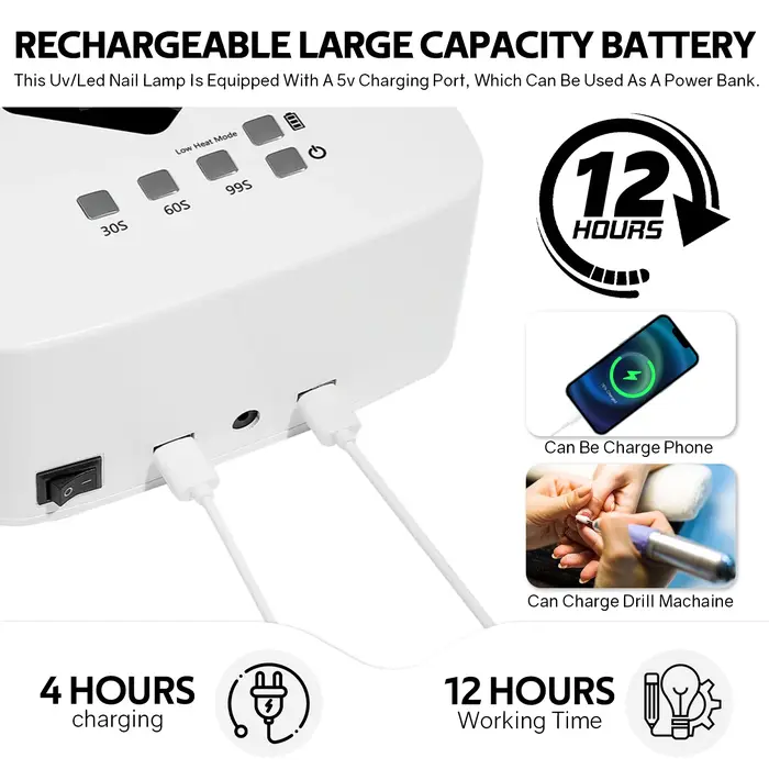 Lampe à ongles UV LED 168W, sèche-ongles Rechargeable avec grand écran LCD, lampe professionnelle à 