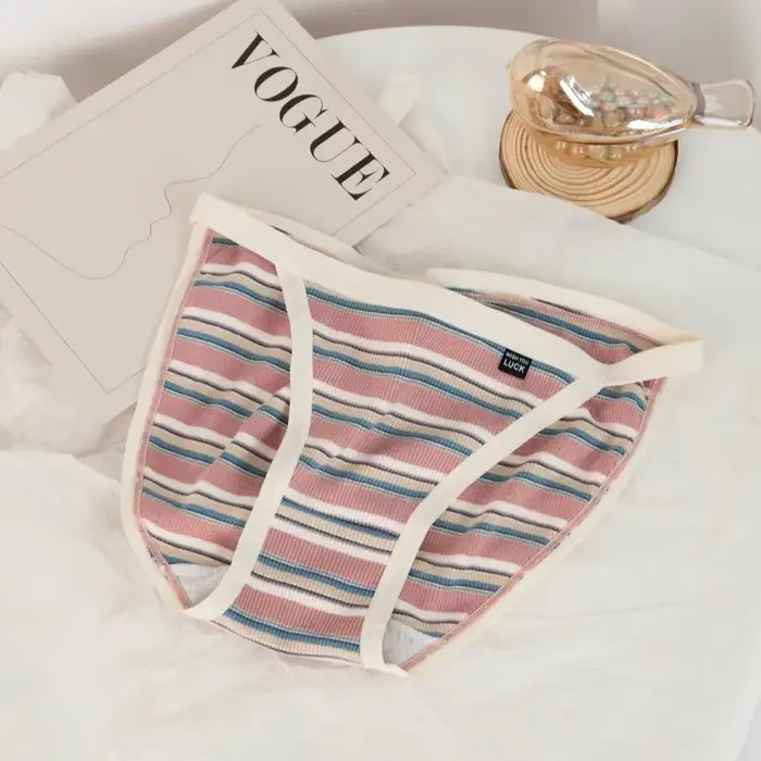 Culotte de Style Marine en Coton pour Fille, à Rayures Colorées, Lingerie Sexy, Très Extensible, à l