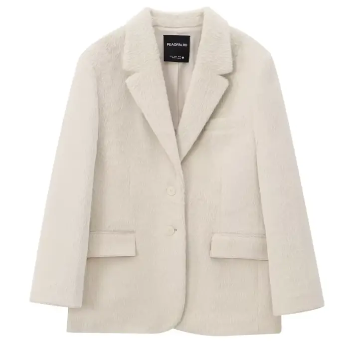 HXAO 2025 femmes Blazer fausse fourrure manteaux vêtements d'extérieur femme printemps vestes blanc 