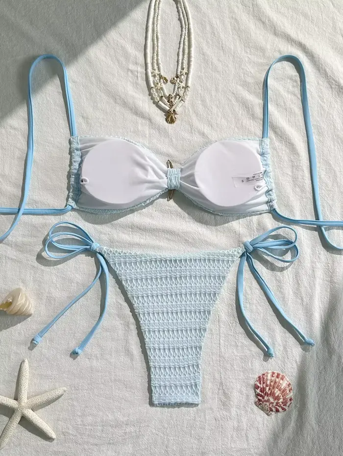 Sexy bleu ciel Micro Bikini 2026 femmes métal étoile de mer ornement plissé Push Up cravate côté string maillot de bain plage maillot de bain maillots de bain