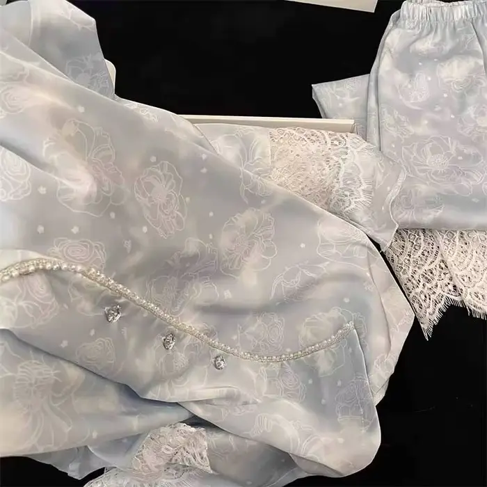 Hodvábny dvojdielny dámsky set Pijama jesenné kvetinové s dlhým rukávom zapol Top a nohavice nočné oblečenie žena nočné oblečenie Sexy pyžamo Set