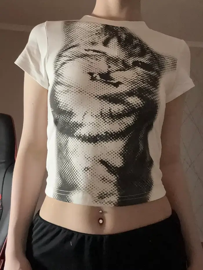 Biele základné krátke tričko s potlačou Harajuku Animal