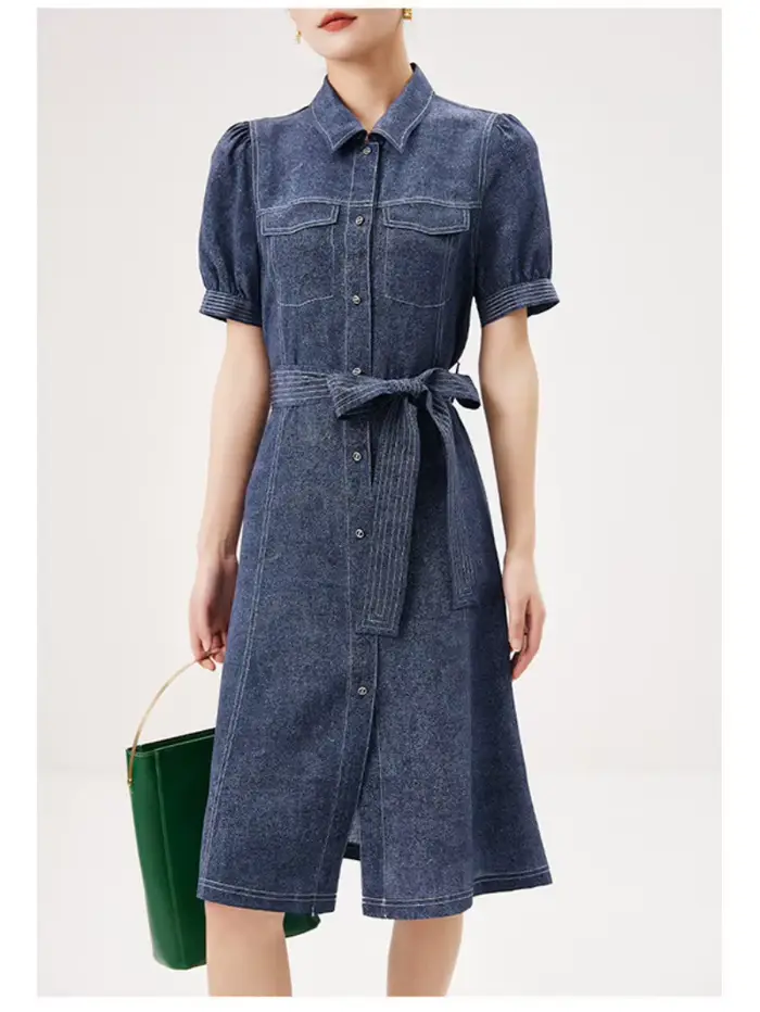 Robe d'été pour femme avec imprimé denim, poids lourd, conception de ceinture, fouet, nouveau, Hangz