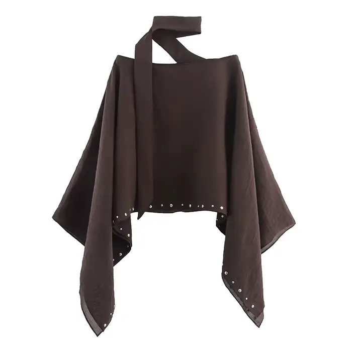 Nouvelle collection Été 2026 : Capes et vestes amples et courtes pour femmes, avec écharpe à rivets,