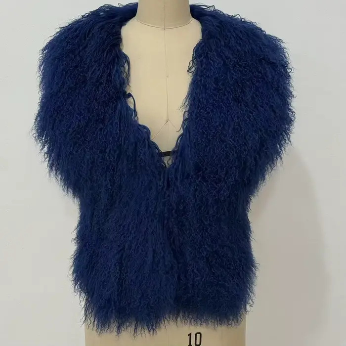Gilet en vraie fourrure de mouton mongole pour femmes, Streetwear, haut à col licou en vraie fourrur