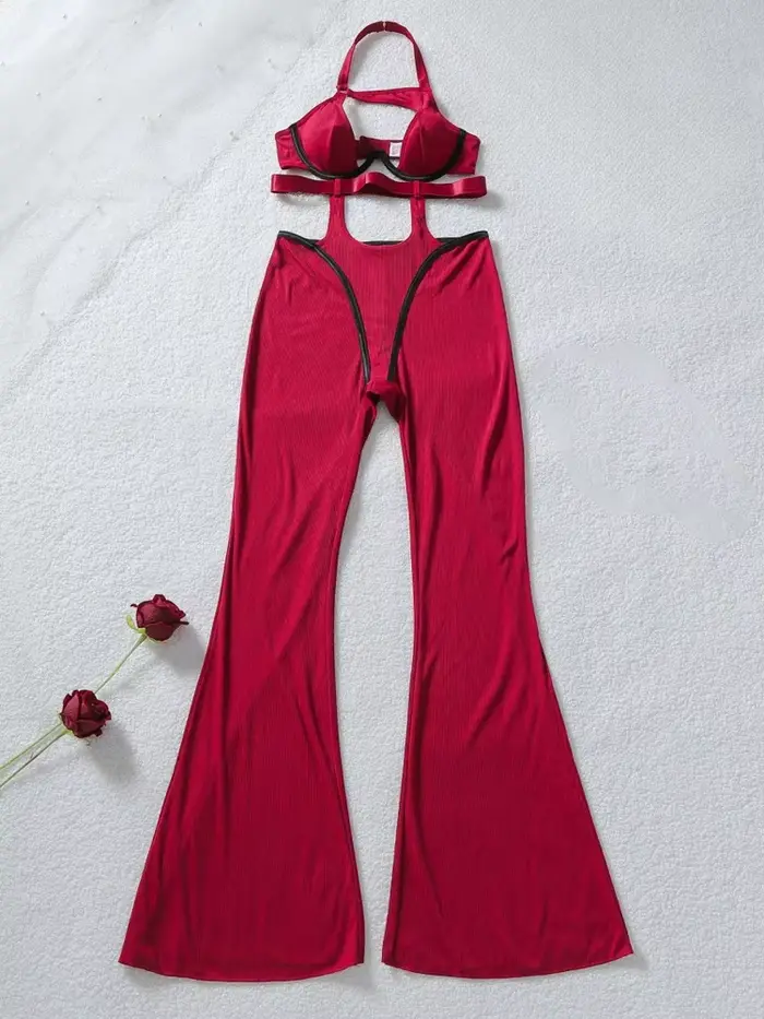 Ensemble sexy en élasthanne et nylon pour femmes, soutien-gorge plongeur avec fermeture arrière et bretelles ajustables, pour soirées et tous les jours
