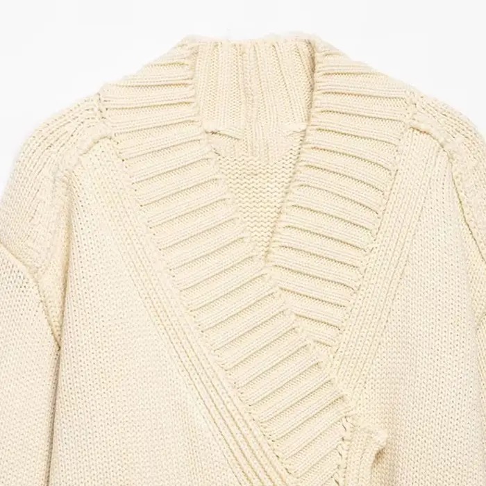 NLZGMSJ Cardigan Femme 2026 Printemps Épais Manches Longues Irrégulier à Nouer Ample Tricoté Manteau