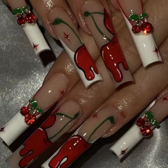 24 pièces longue tête carrée couverture complète ongles conseils blanc français faux ongles 3D ceris