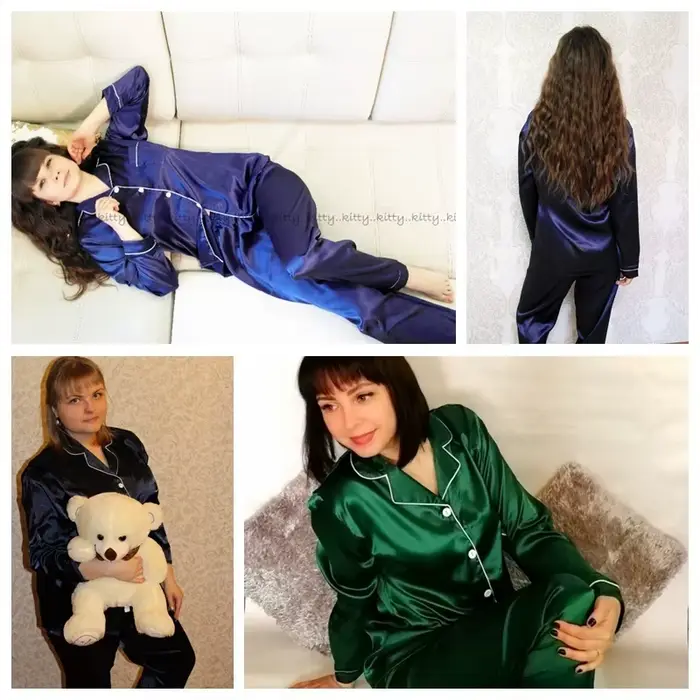 Injhomewear - Saténové pyžamo s dlhými rukávmi pre ženy