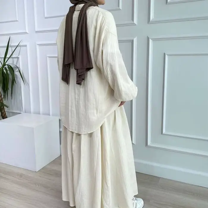 Robe musulmane pour femme, ensemble deux pièces, tenue pour femme, manches bulles, chemise élégante,