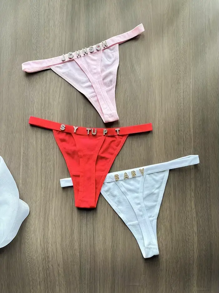 Personalizované String Meno Letter Crystal Tanga Sexy String Name Personalizované nohavičky Ženy nohavičky Dcéra Narodeniny Valentína darček