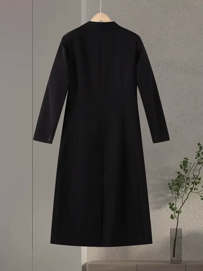 Blazer long noir pour femme, style bureau, manches longues, col rabattu, tunique, simple boutonnage,