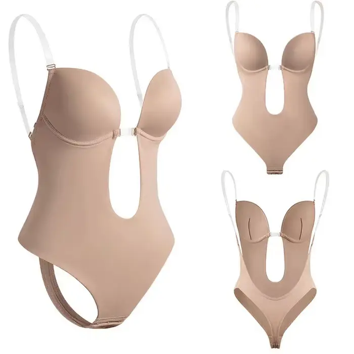 Body Invisible pre ženy string Shaper spevňujúci korzet Sexy hlboký výstrih do V odhalený chrbát Vystužený Push Up spevňujúca spodná bielizeň