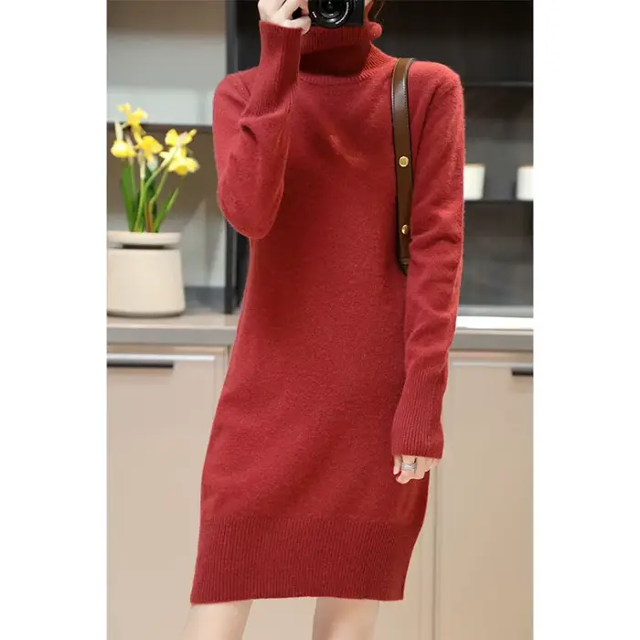 Dámske kašmírové šaty, elegantný outfit z merino vlny