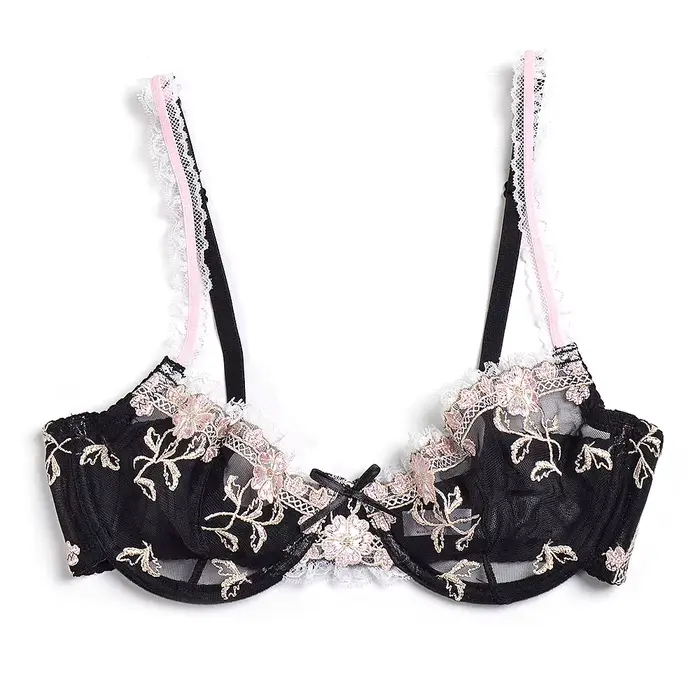 Soutien-gorge en dentelle transparente pour femmes, ultra-mince, bralette imprimée, sexy, fil, grand