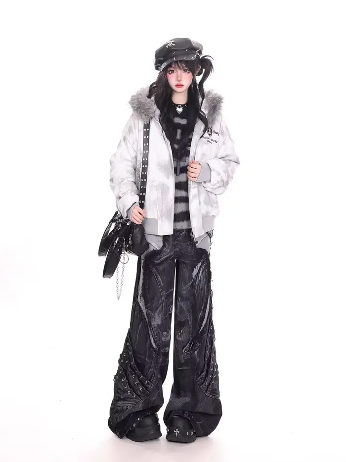 Jean de travail à motif serpent camouflage rétro américain pour filles de rue, hip-hop, ample, jambe