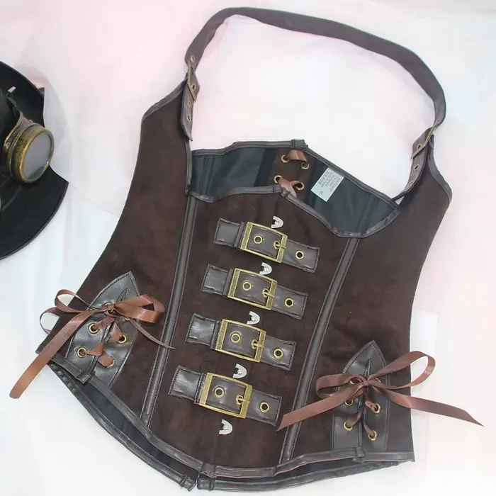 Steampunk hnedý korzet z PU kože