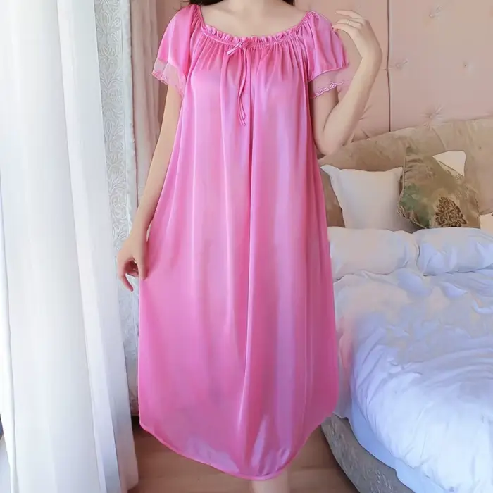 Ice injLace-Ensemble de vêtements de nuit longs à col en V pour femmes, chemise de nuit grande taill