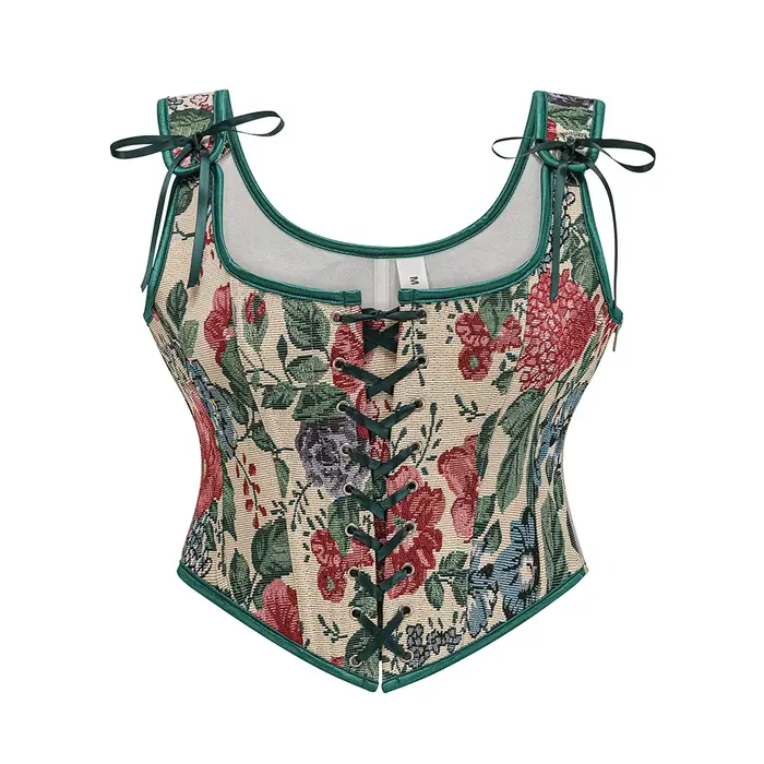 Corset surbuste femme vert floral sexy gothique victorien vintage steampunk médiéval pour entraînement de taille et formation du corps