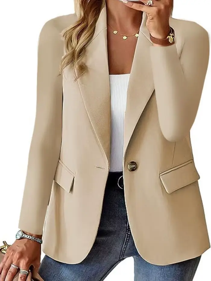 Veste décontractée sans chapeau à manches longues pour femmes, manteau imbibé de boutons solides, re