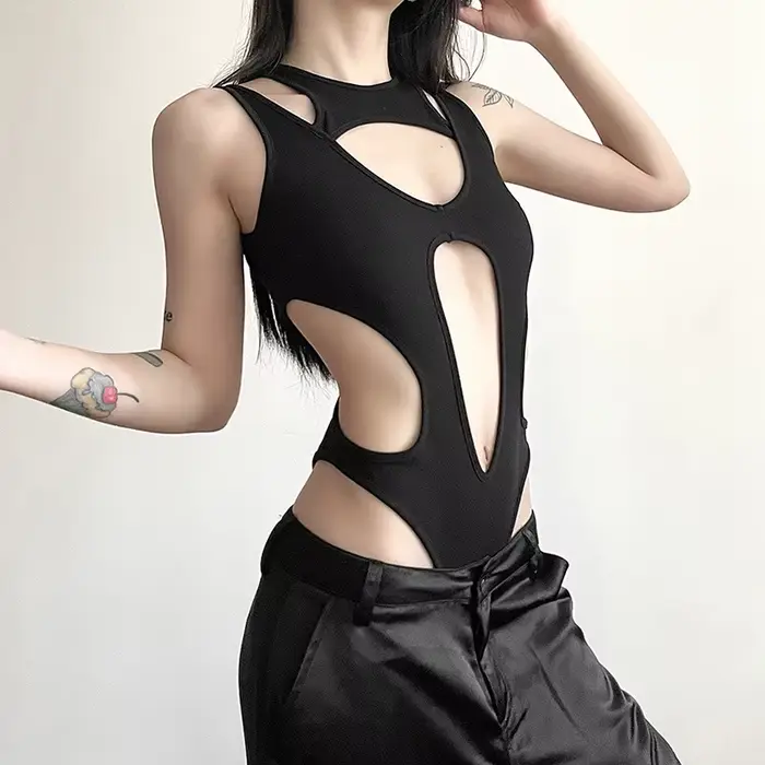 Gotické prelamované body pre ženy, Sexy, Techwear, Y2k móda, Patchwork, Grunge topy, bez chrbta, vysoký strih, Slim