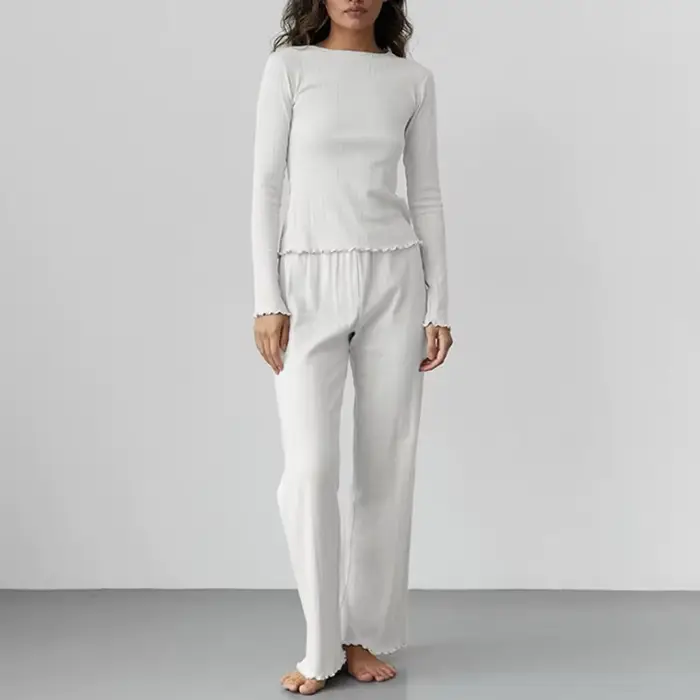 Jacquard dámske pyžamo nastaviť jesenné pletené dutý materiál polyester dlhý rukáv pohodlné oblečenie domov štýl basic bywindto