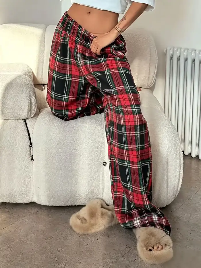 Pyjamas pour femmes à carreaux, confortables et doux pour la peau, lavables à la main ou nettoyables