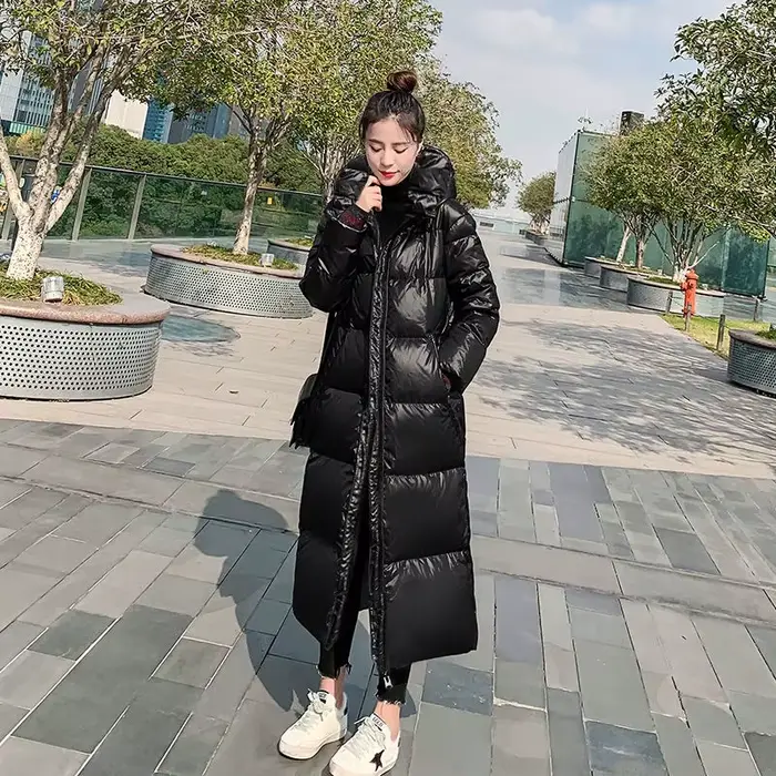 Parkas de neige épais pour femmes, veste à capuche en coton brillant, manteau long, coupe-vent, vête