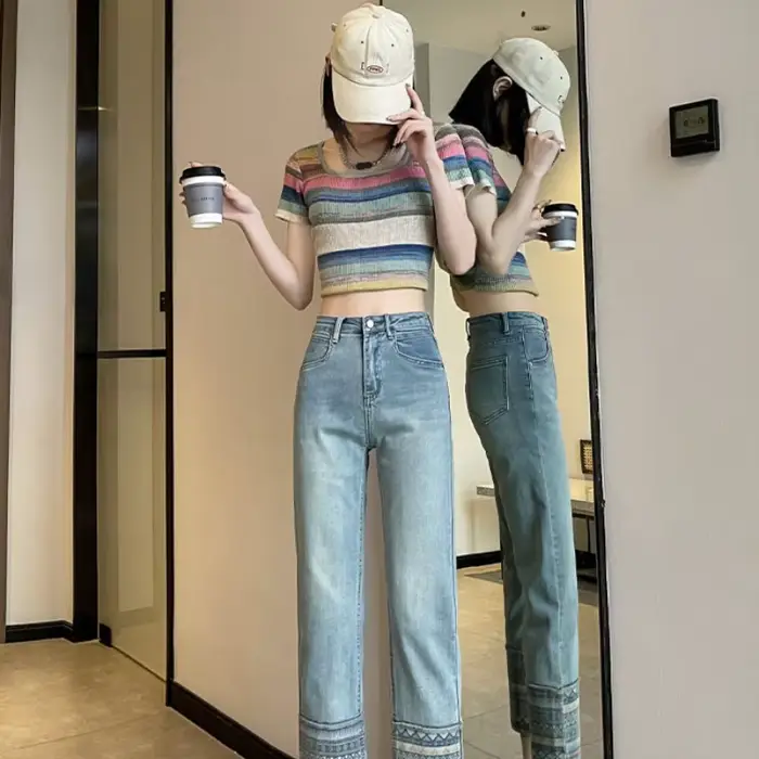 Priehľadné čipkové nohavice s kamienkami pre ženy, Capri, Straight Leg, Jeans Fj môžete aru Z Emo, Základy Estetické A