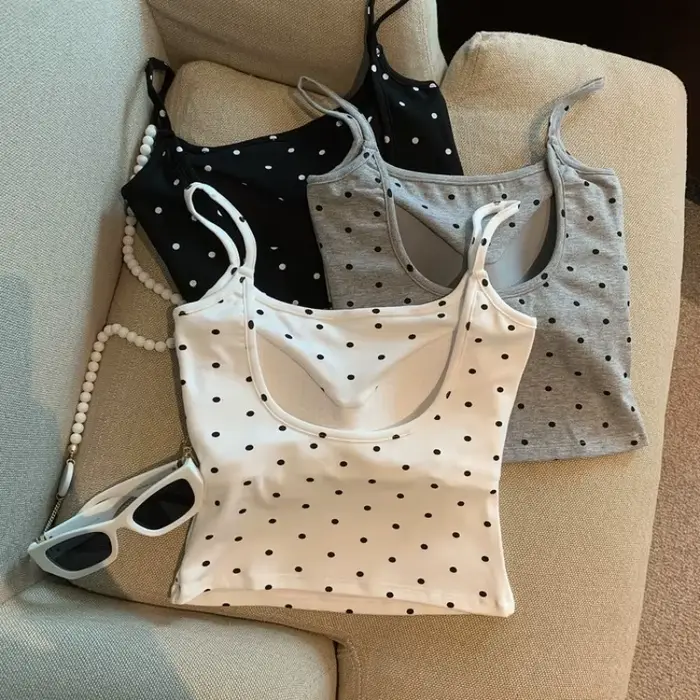 Vybavená polka dot podprsenka pre dievča, v tvare U späť, polstrované tielko s popruhmi, protišmykový rúrkový top pre dievča, Sexy poprsie, odnímateľné poháre, ležérne oblečenie