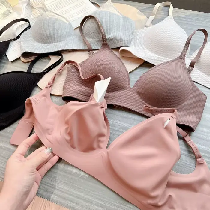 Soutien-gorge sans armatures côtelé pour femmes, bretelles réglables à imprimé lettres, bralette avec coussinets amovibles, sous-vêtement doux, lingerie quotidienne, tailles S-XL