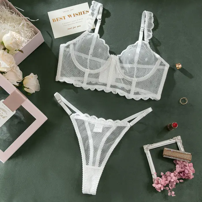 Francúzsky sexy lingerie set 2 kusy: Prelamovaná sieťovaná košeľa s rybím vzorom a elastickou čipkou