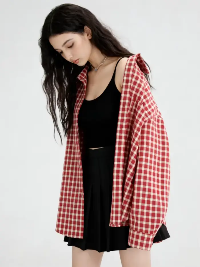 Y2K juniorská dámska patchworková košeľa z polyesterovej bavlny pre streetwear príležitostné príležitosti