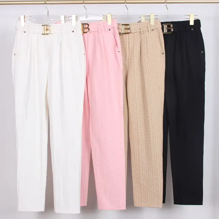S-3XL printemps et automne nouveau tissu Jacquard de haute qualité avancé tout-assorti pantalon déco