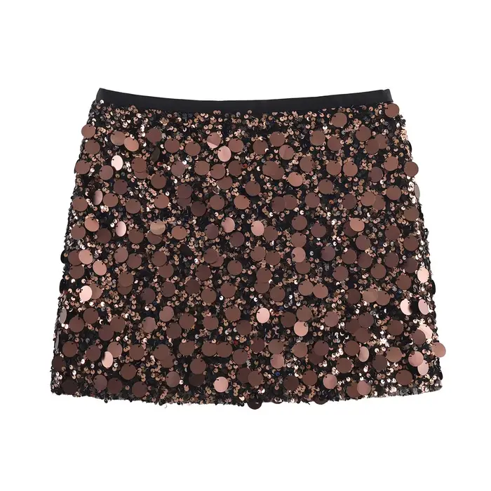 Femmes printemps automne Chic Mini jupes mode avec paillettes solide côté fermeture éclair jupe cour