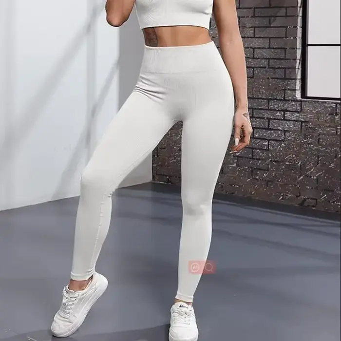 Leggings de yoga en tricot sans couture pour femmes, collants à fil solide, entraînement de gym, cou