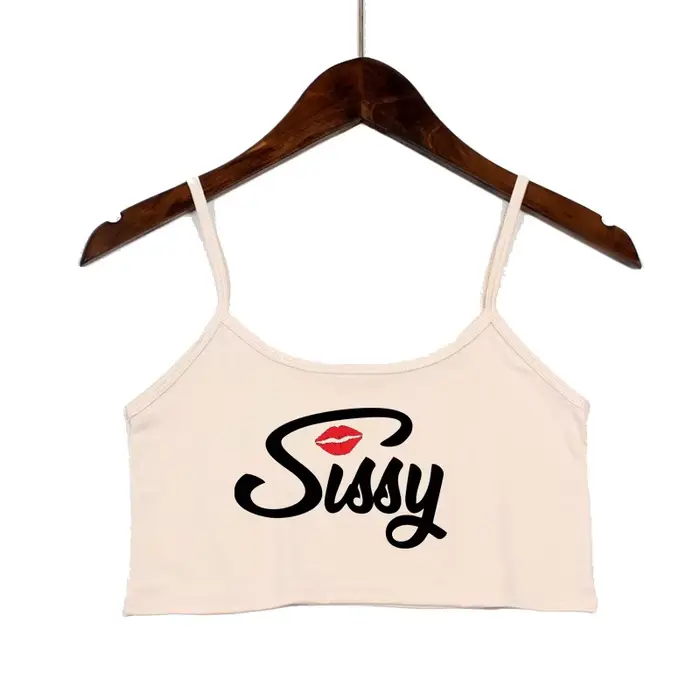 SISSY písmená červené pery potlač letné ženy krátky top Sexy elastická bavlna Camis bez rukávov
