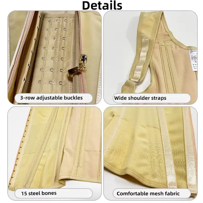Dámske telo modelovanie korzet, Double Tunic oblečenie, kompresie, pás tréner, nastaviteľný zips a háčkované oči, Peep brucho