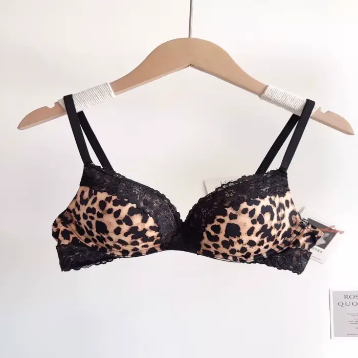 Sexy leopard tlač spodná bielizeň set pre ženy, push-up podprsenka bez čipky rámy, zvodné a pohodlné každodenné spodné prádlo