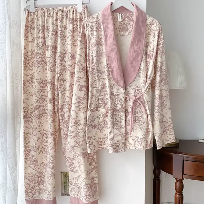 Tehotenské pyžamo z česanej bavlny V-neck pre pohodlie dojčenia a eleganciu ženy všetky ročné obdobia